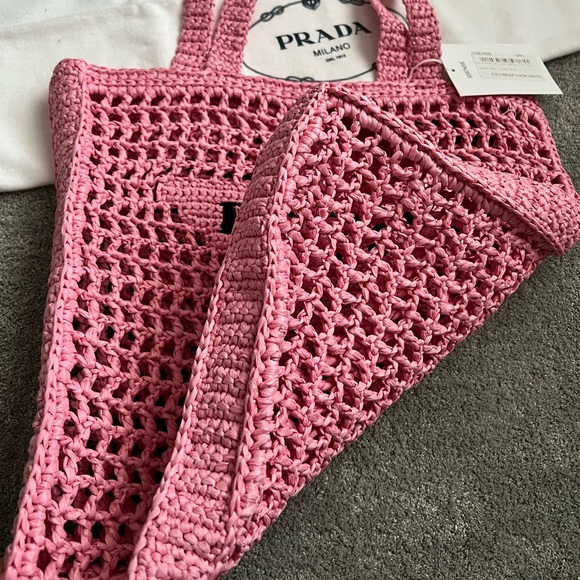 Prada Raffia Pink Tote Bag - Picture 10 of 16